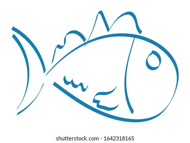Blue line drawing of a fish.