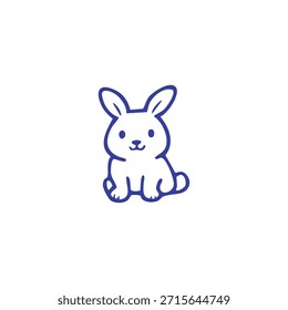 Un dibujo de línea azul de un conejo sobre un fondo blanco, simplista y lindo