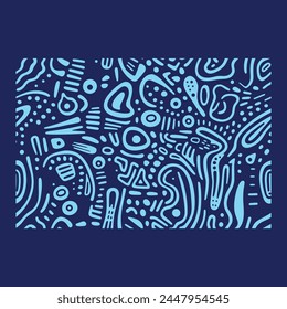 blue line drawings organic shapes seamless background