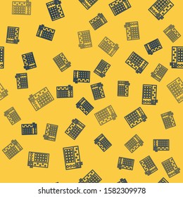 Blue line Drum machine icon isolated seamless pattern on yellow background. Musical equipment.  Vector Illustration