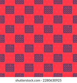 Blue line Drum machine music producer equipment icon isolated seamless pattern on red background.  Vector