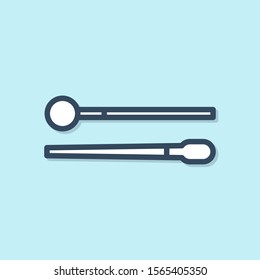 Blue line Drum sticks icon isolated on blue background. Musical instrument.  Vector Illustration