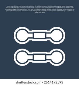 Blue line Dumbbell icon isolated on blue background. Muscle lifting, fitness barbell, sports equipment.  Vector
