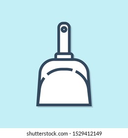 Blue line Dustpan icon isolated on blue background. Cleaning scoop services.  Vector Illustration