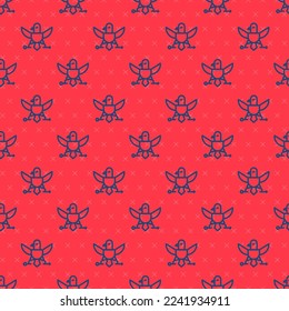 Blue line Eagle icon isolated seamless pattern on red background. American Presidential symbol.  Vector Illustration