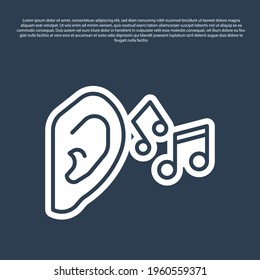 Blue line Ear listen sound signal icon isolated on blue background. Ear hearing. Vector