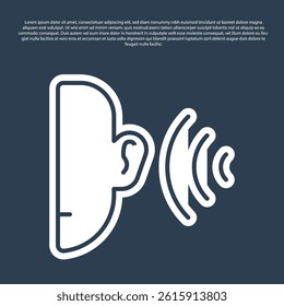 Blue line Ear listen sound signal icon isolated on blue background. Ear hearing.  Vector