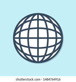 Blue line Earth globe icon isolated on blue background. World or Earth sign. Global internet symbol. Geometric shapes.  Vector Illustration