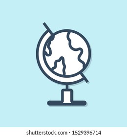 Blue line Earth globe icon isolated on blue background.  Vector Illustration