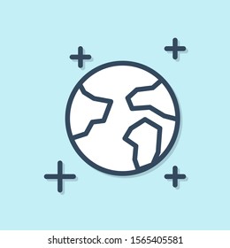 Blue line Earth globe icon isolated on blue background. World or Earth sign. Global internet symbol. Geometric shapes.  Vector Illustration