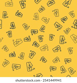 Blue line Earthquake icon isolated seamless pattern on yellow background.  Vector