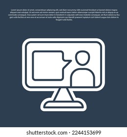 Blue line E-learning of different foreign languages icon isolated on blue background.  Vector