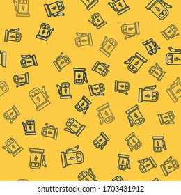 Blue line Electric car charging station icon isolated seamless pattern on yellow background. Eco electric fuel pump sign.  Vector Illustration