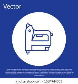 Blue line Electric construction stapler icon isolated on blue background. Working tool. White circle button. Vector Illustration