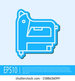 Blue line Electric construction stapler icon isolated on grey background. Working tool.  Vector Illustration