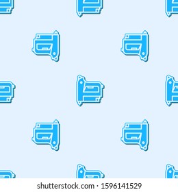Blue line Electric construction stapler icon isolated seamless pattern on grey background. Working tool.  Vector Illustration