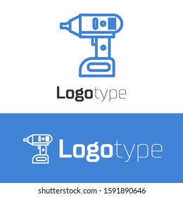 Blue line Electric cordless screwdriver icon isolated on white background. Electric drill machine. Repair tool. Logo design template element. Vector Illustration