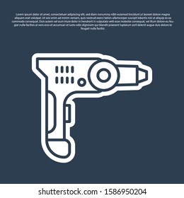 Blue line Electric drill machine icon isolated on blue background. Repair tool.  Vector Illustration