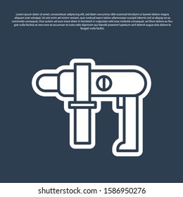 Blue line Electric drill machine icon isolated on blue background. Repair tool.  Vector Illustration