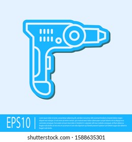 Blue line Electric drill machine icon isolated on grey background. Repair tool.  Vector Illustration