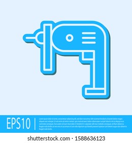 Blue line Electric drill machine icon isolated on grey background. Repair tool.  Vector Illustration