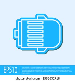 Blue line Electric engine icon isolated on grey background. Car alternator.  Vector Illustration