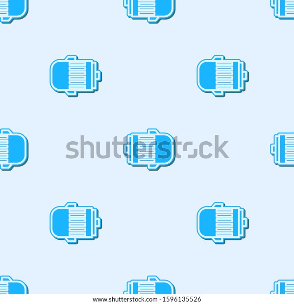 Blue\
line Electric engine icon isolated seamless pattern on grey\
background. Car alternator.  Vector\
Illustration