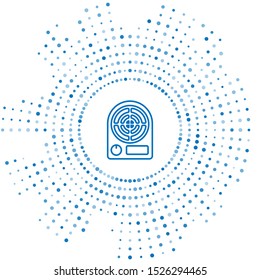 Blue line Electric heater icon isolated on white background. Infrared floor heater with remote control. House climate control. Abstract circle random dots. Vector Illustration