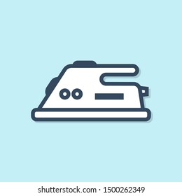 Blue line Electric iron icon isolated on blue background. Steam iron.  Vector Illustration