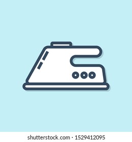 Blue line Electric iron icon isolated on blue background. Steam iron.  Vector Illustration