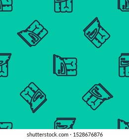 Blue line Electric iron and towel icon isolated seamless pattern on green background. Steam iron.  Vector Illustration
