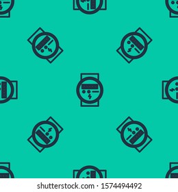 Blue line Electric meter icon isolated seamless pattern on green background.  Vector Illustration