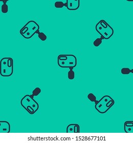 Blue line Electric mixer icon isolated seamless pattern on green background. Kitchen blender.  Vector Illustration