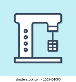 Blue line Electric mixer icon isolated on blue background. Kitchen blender.  Vector Illustration