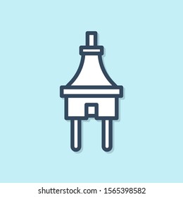 Blue line Electric plug icon isolated on blue background. Concept of connection and disconnection of the electricity.  Vector Illustration