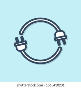 Blue line Electric plug icon isolated on blue background. Concept of connection and disconnection of the electricity.  Vector Illustration