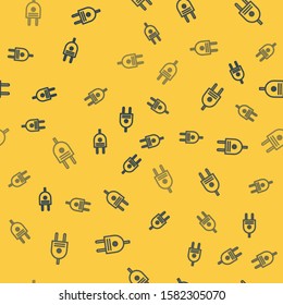 Blue line Electric plug icon isolated seamless pattern on yellow background. Concept of connection and disconnection of the electricity.  Vector Illustration