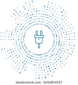 Blue line Electric plug icon isolated on white background. Concept of connection and disconnection of the electricity. Abstract circle random dots. Vector
