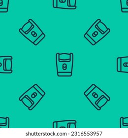 Blue line Electric razor blade for men icon isolated seamless pattern on green background. Electric shaver.  Vector