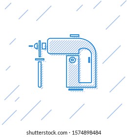 Blue line Electric rotary hammer drill machine icon isolated on white background. Working tool for construction, finishing, repair work.  Vector Illustration