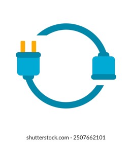 Blue line electric wire plug circle icon flat vector design
