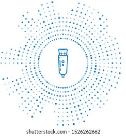 Blue line Electrical hair clipper or shaver icon isolated on white background. Barbershop symbol. Abstract circle random dots. Vector Illustration