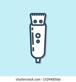 Blue line Electrical hair clipper or shaver icon isolated on blue background. Barbershop symbol.  Vector Illustration