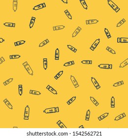 Blue line Electrical hair clipper or shaver icon isolated seamless pattern on yellow background. Barbershop symbol.  Vector Illustration