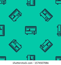 Blue line Electrical measuring instruments icon isolated seamless pattern on green background. Analog devices. Electrical appliances.  Vector Illustration