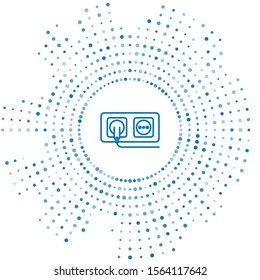 Blue line Electrical outlet icon isolated on white background. Power socket. Rosette symbol. Abstract circle random dots. Vector Illustration