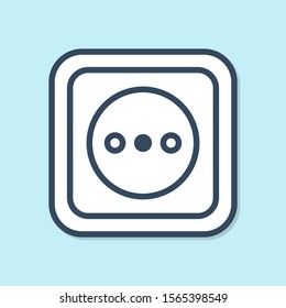 Blue line Electrical outlet icon isolated on blue background. Power socket. Rosette symbol.  Vector Illustration