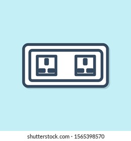 Blue line Electrical outlet icon isolated on blue background. Power socket. Rosette symbol.  Vector Illustration
