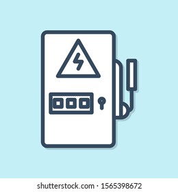 Blue line Electrical panel icon isolated on blue background.  Vector Illustration