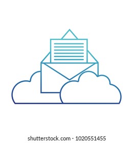 blue line e-mail letter with document information and clouds